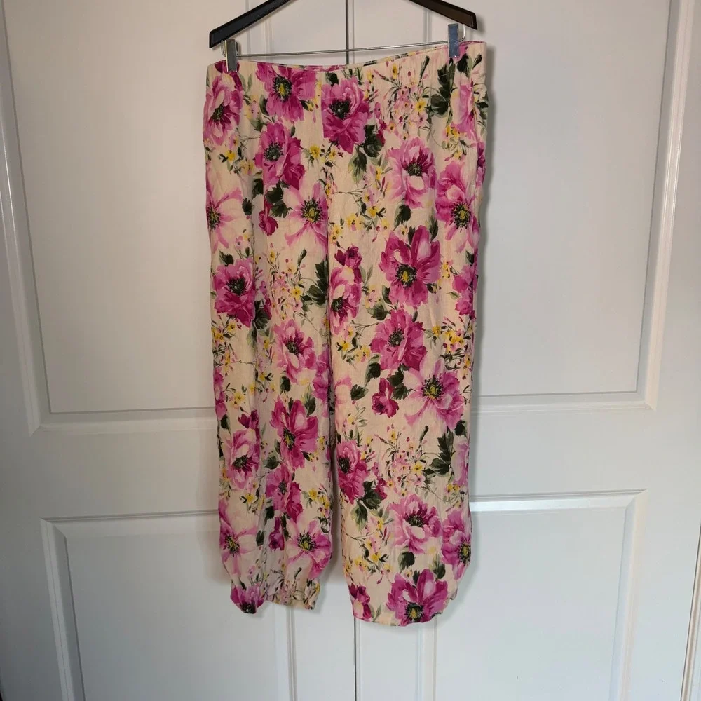 Abercrombie & Fitch Pink Floral Plisse Wide Leg Pants Womens XL Short XLs